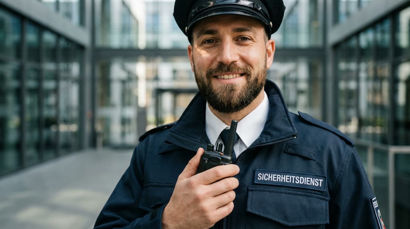 Sicherheitsmitarbeiter im Dienst mit Funkgerät